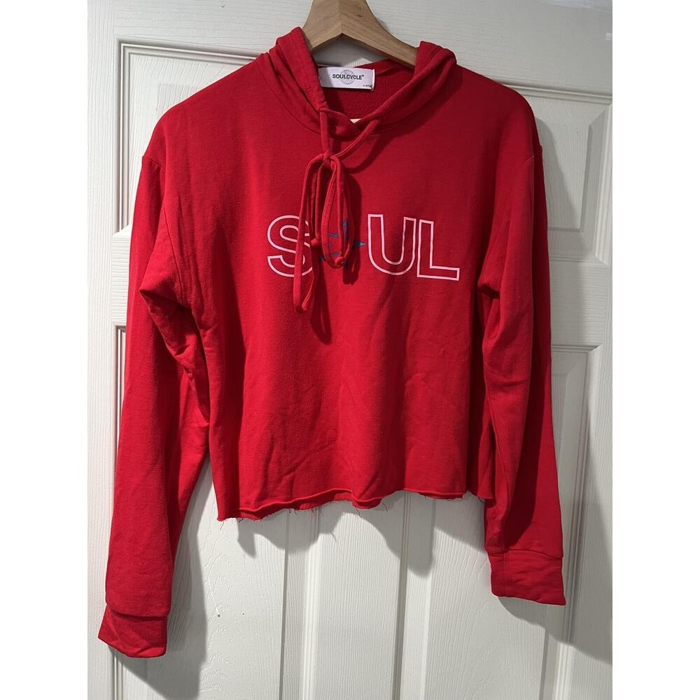 Soulcycle Cropped Long Sleeve Red Graphic Hoodie Size X-Small A003293 - Picture 2 of 8